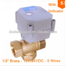 Motor da válvula operada 12VDC NPT/BSP 1 ' 3 vias T tipo motorizado DN25 de válvula de esfera de bronze 5 fios com sinal Feedback